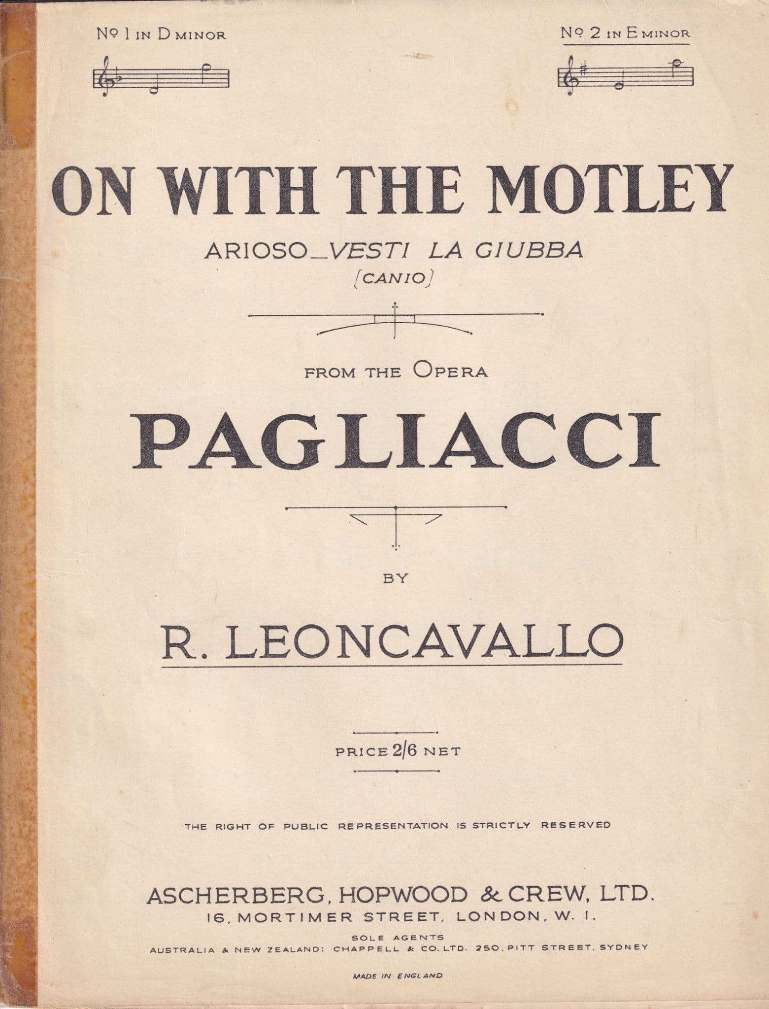 On With The Motley Pagliacci Sheet Music