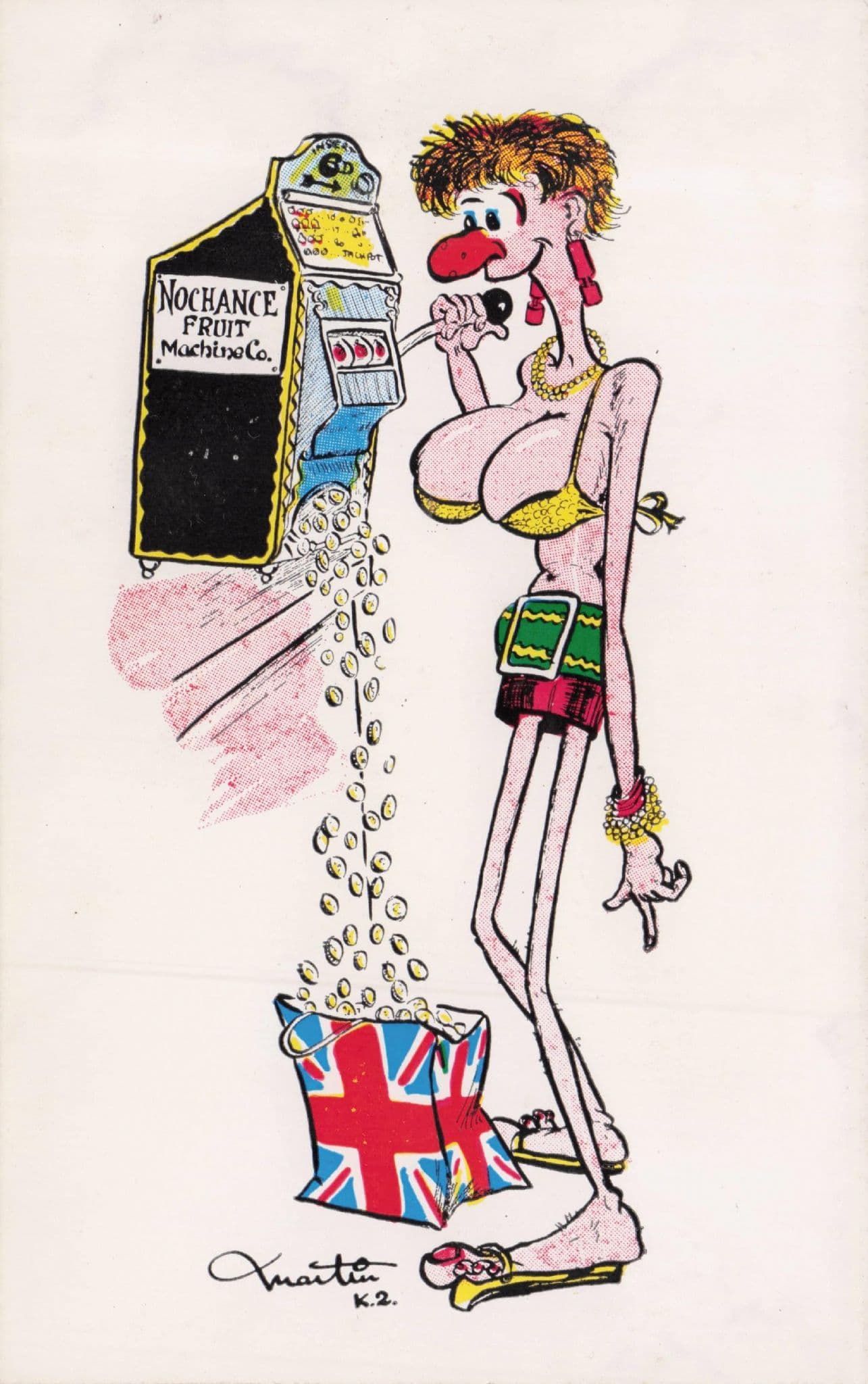 One Armed Bandit Sexy Lady Fruit Machine Arcade Player 1970s Postcard