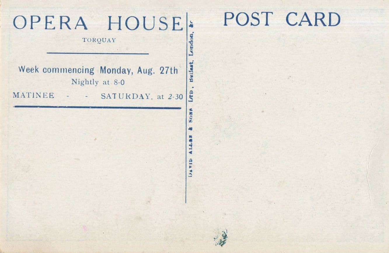 Opera Theatre House Torquay Irish Train Station Play Advertising Old Postcard