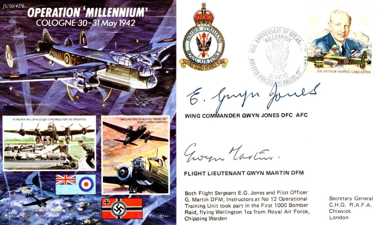 Operation Millennium Hand Signed W/Cdr Gwyn Jones & Flt Lt Martin WW2 FDC