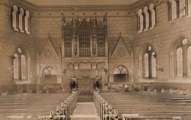 Organ at Clifton Road Congregational Church Brighton Antique Real Photo Postcard