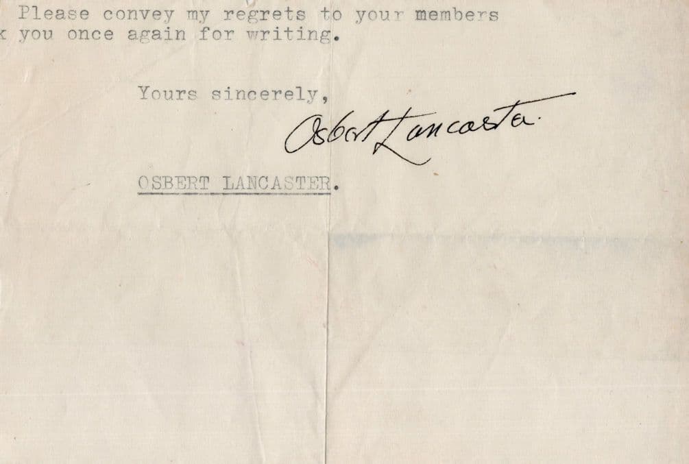 Osbert Lancaster Daily Mail Newspaper Cartoonist Hand Signed Autograph