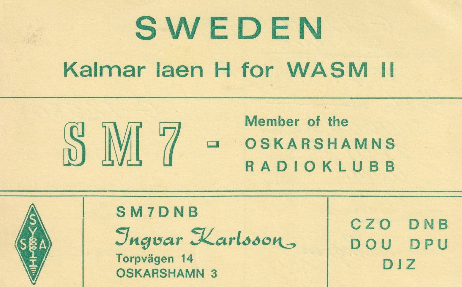 Oskarshamn Swedish Sweden Amateur Radio Station QSL 1960s Card