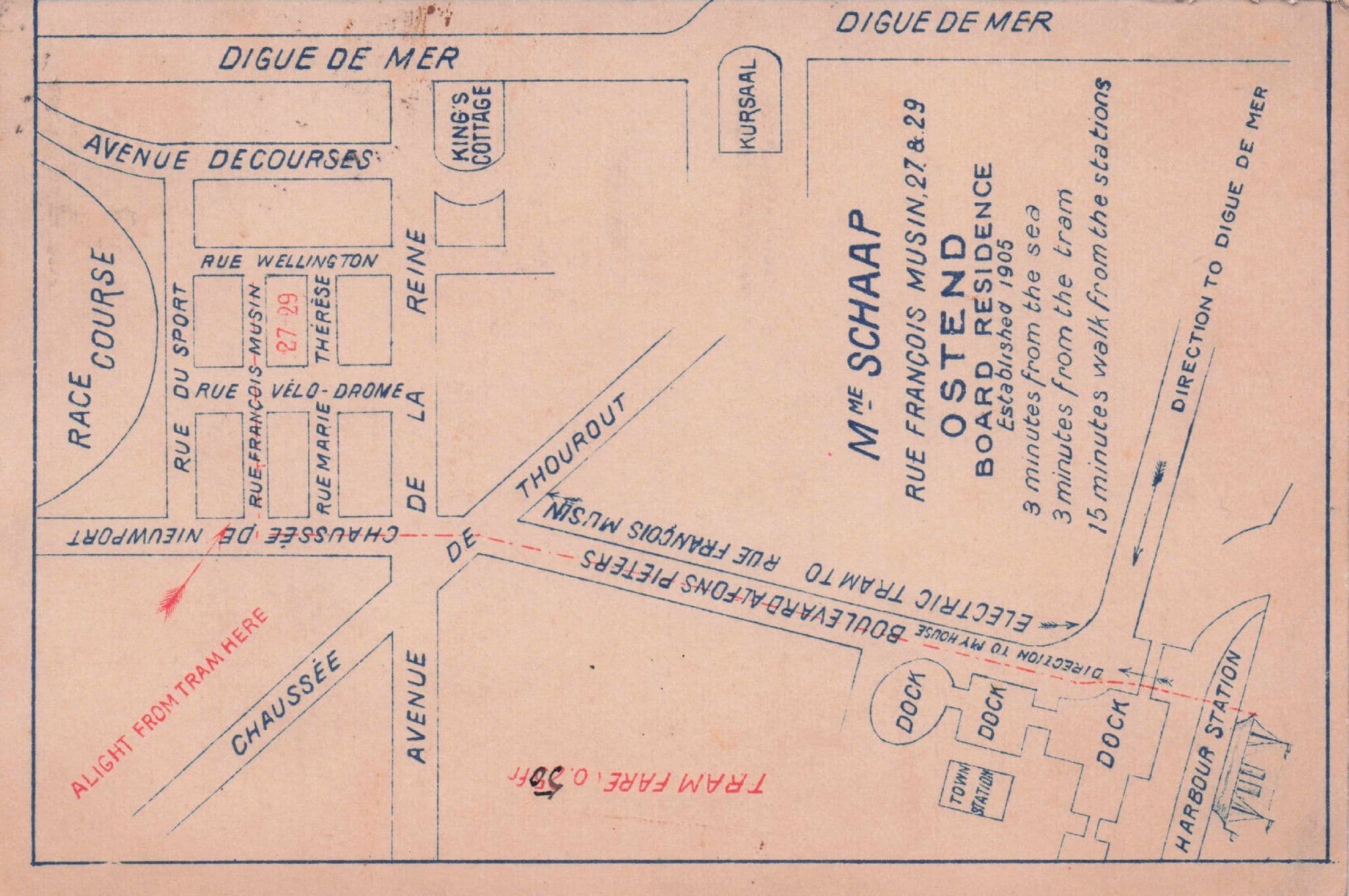Ostend Villa Elisa Belgium Rare Hotel Fold Open Map Old Postcard