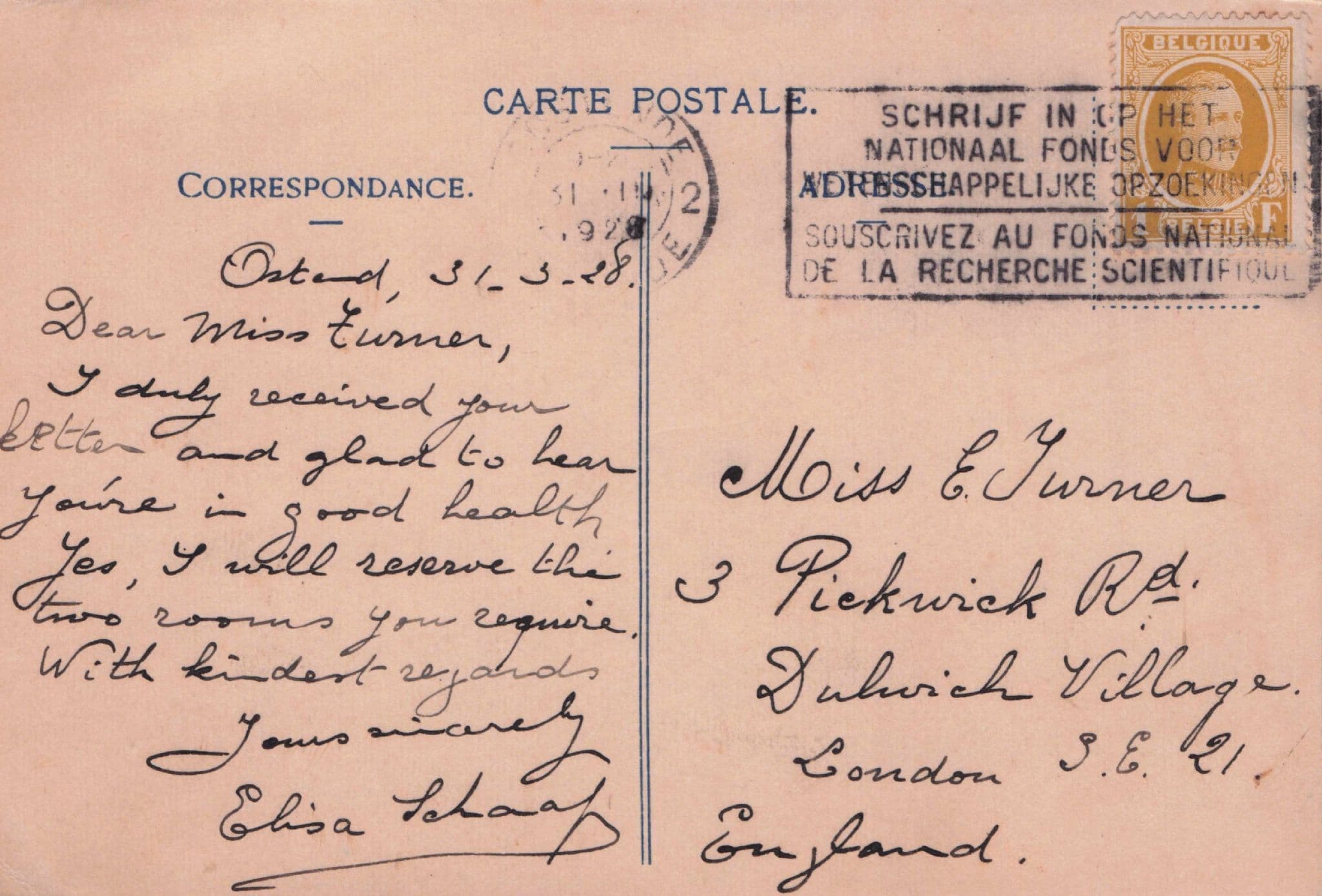 Ostend Villa Elisa Belgium Rare Hotel Fold Open Map Old Postcard