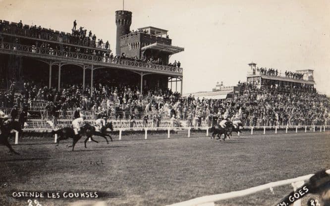Ostende Belgium Horse Race Racing Les Courses Vintage Real Photo Postcard