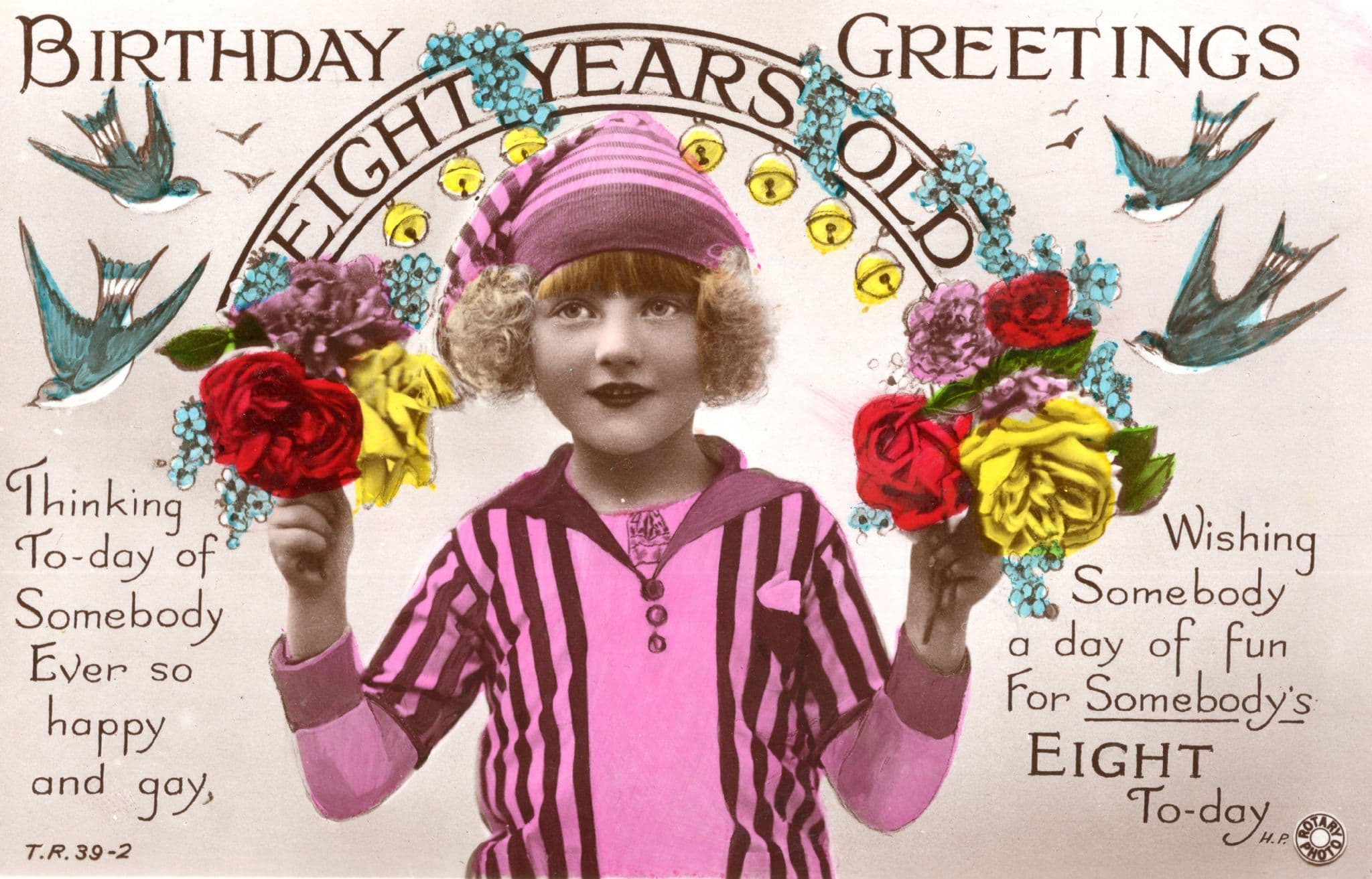 Outrageous Ladies Pink Fashion Birds In Rainbow Real Photo Greetings Old Postcard