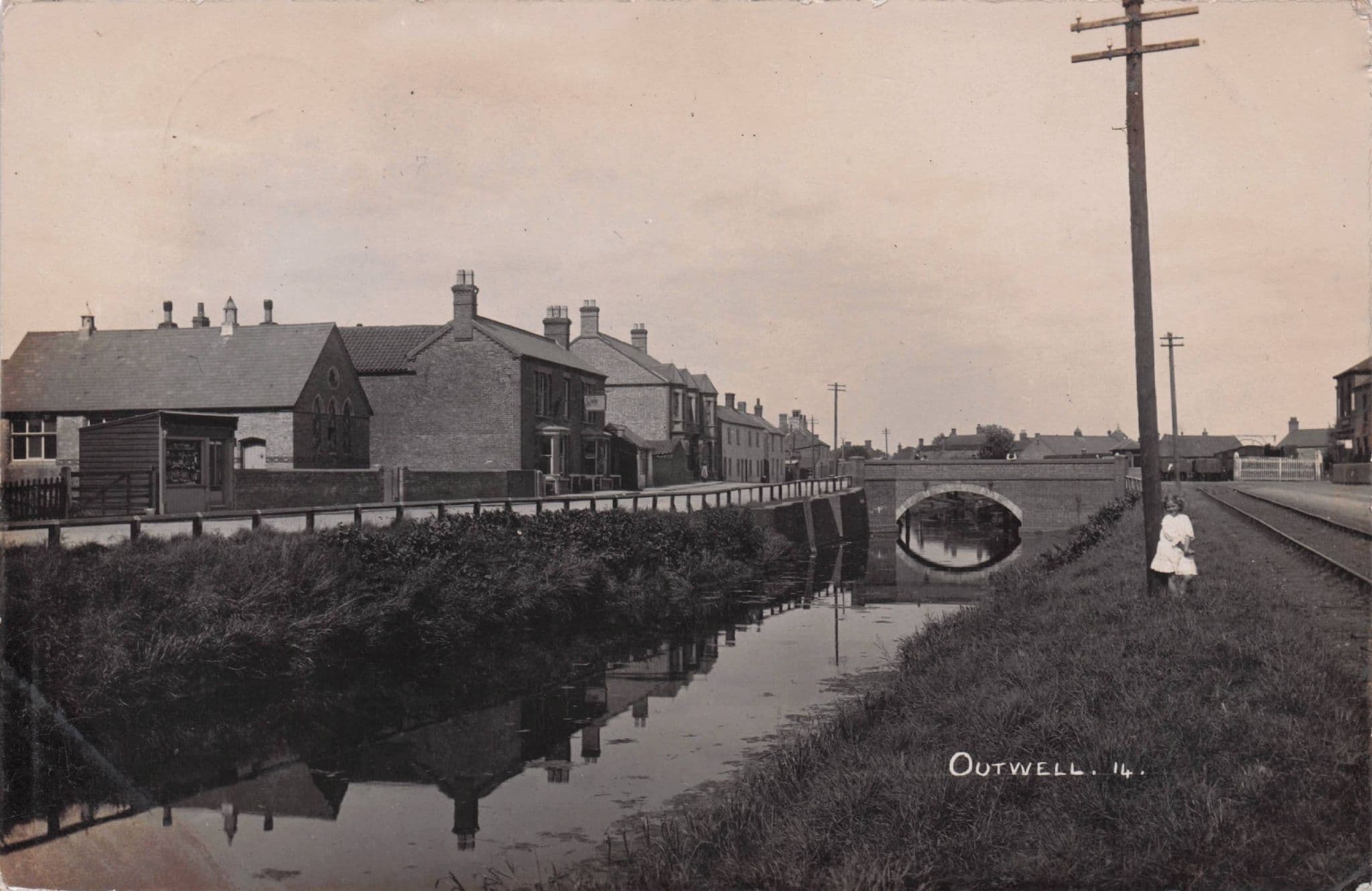 Outwell Village Cambridge River Bridge Antique Real Photo Postcard