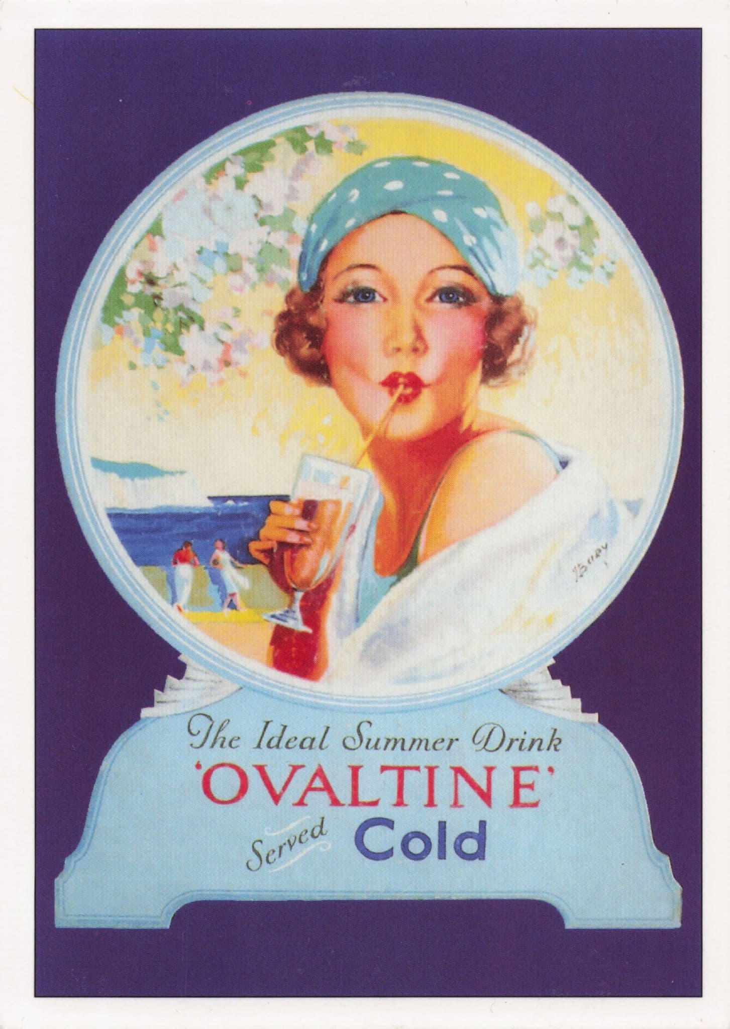 Ovaltine Summer Drink Glamorous Lady Poster Advertising Postcard