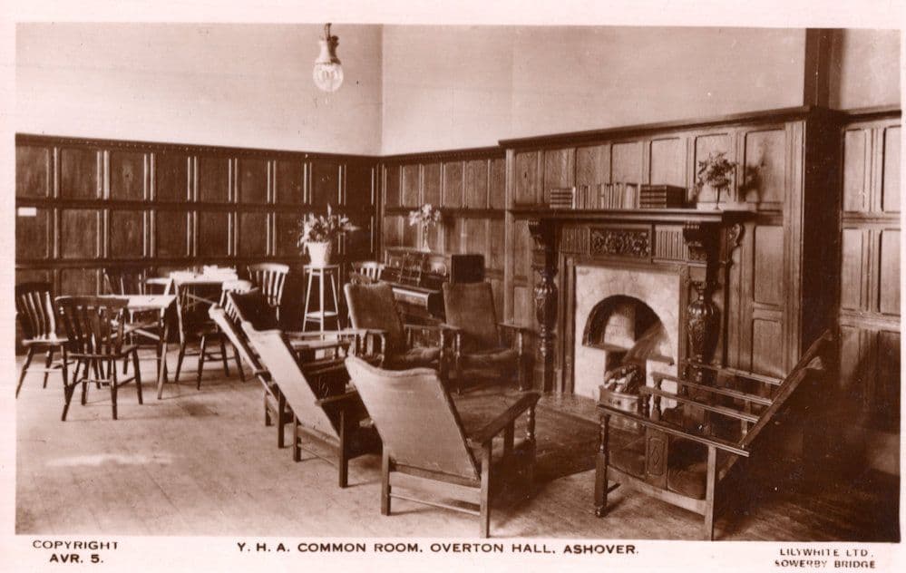Overton Hall Derby Youth Hostel YHA Common Room Ashover RPC Postcard