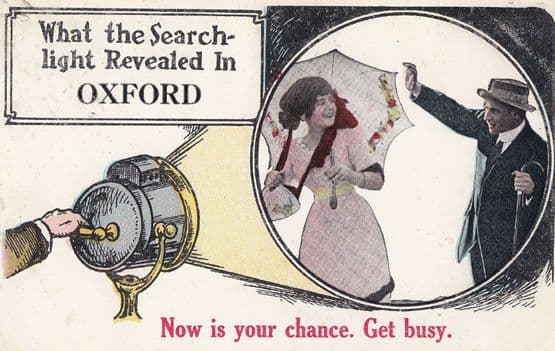 Oxford Torch Searchlight Flirting Captured on Camera Projector Antique Postcard