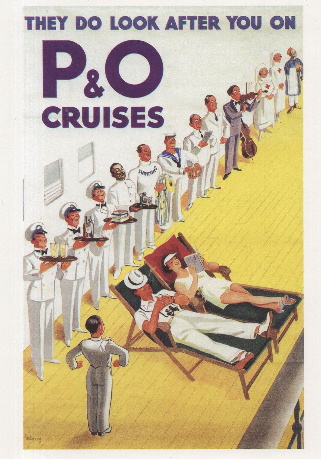 P&O Cruise Ferry Ship Waiters & Crew in 1960s Advertising Postcard