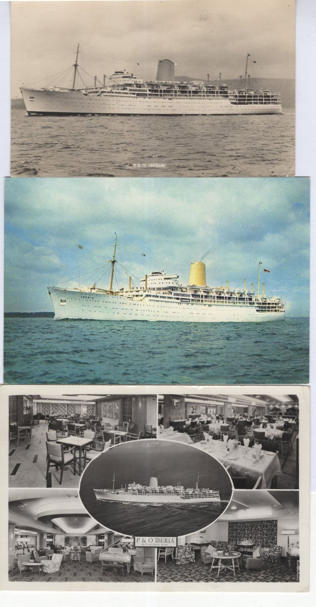 P&O Iberia First 1st Class Public Rooms Rare RPC Ship 3x Postcard