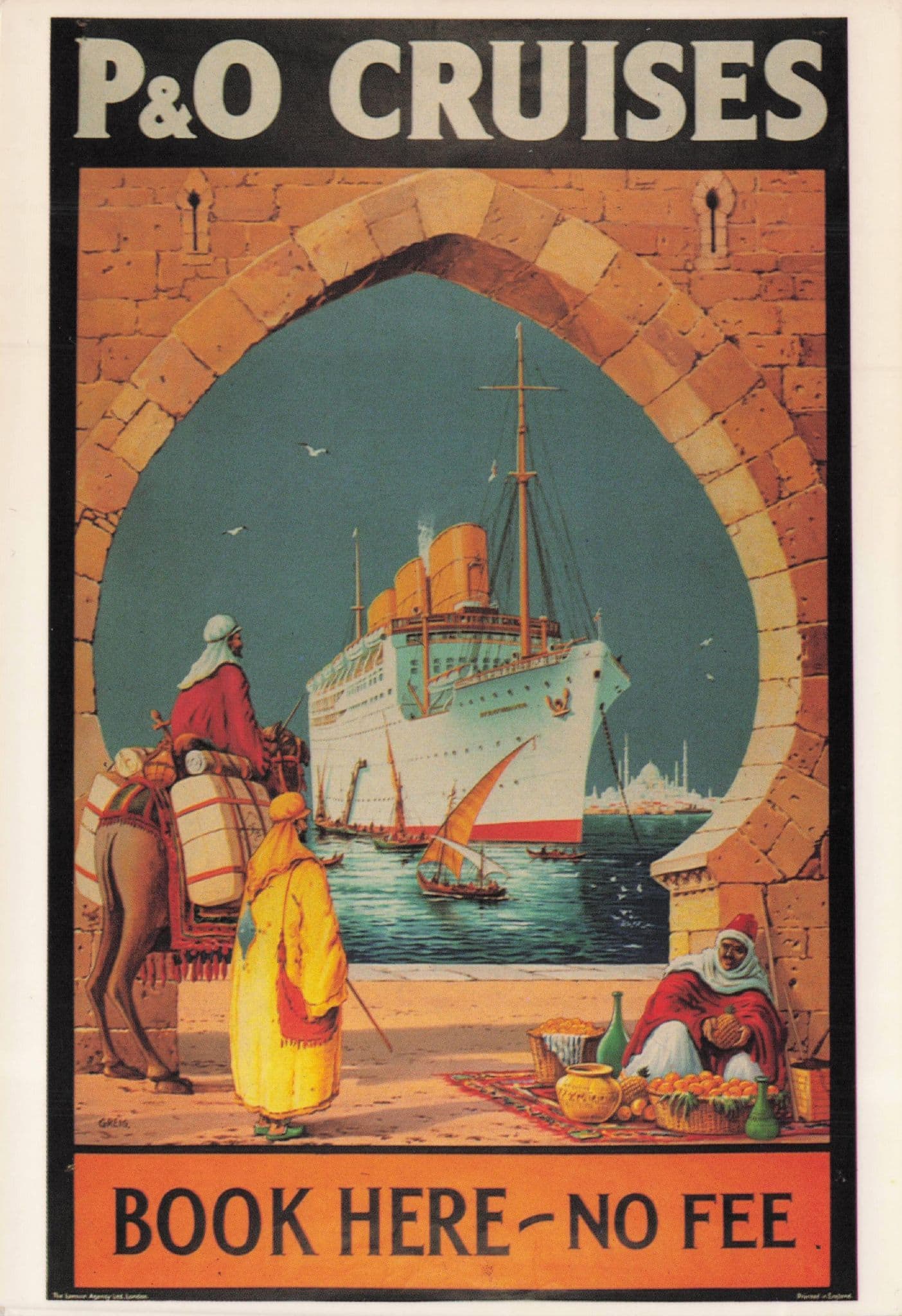 P&O Ship Cruises Book Here Tickets Transport Poster Postcard