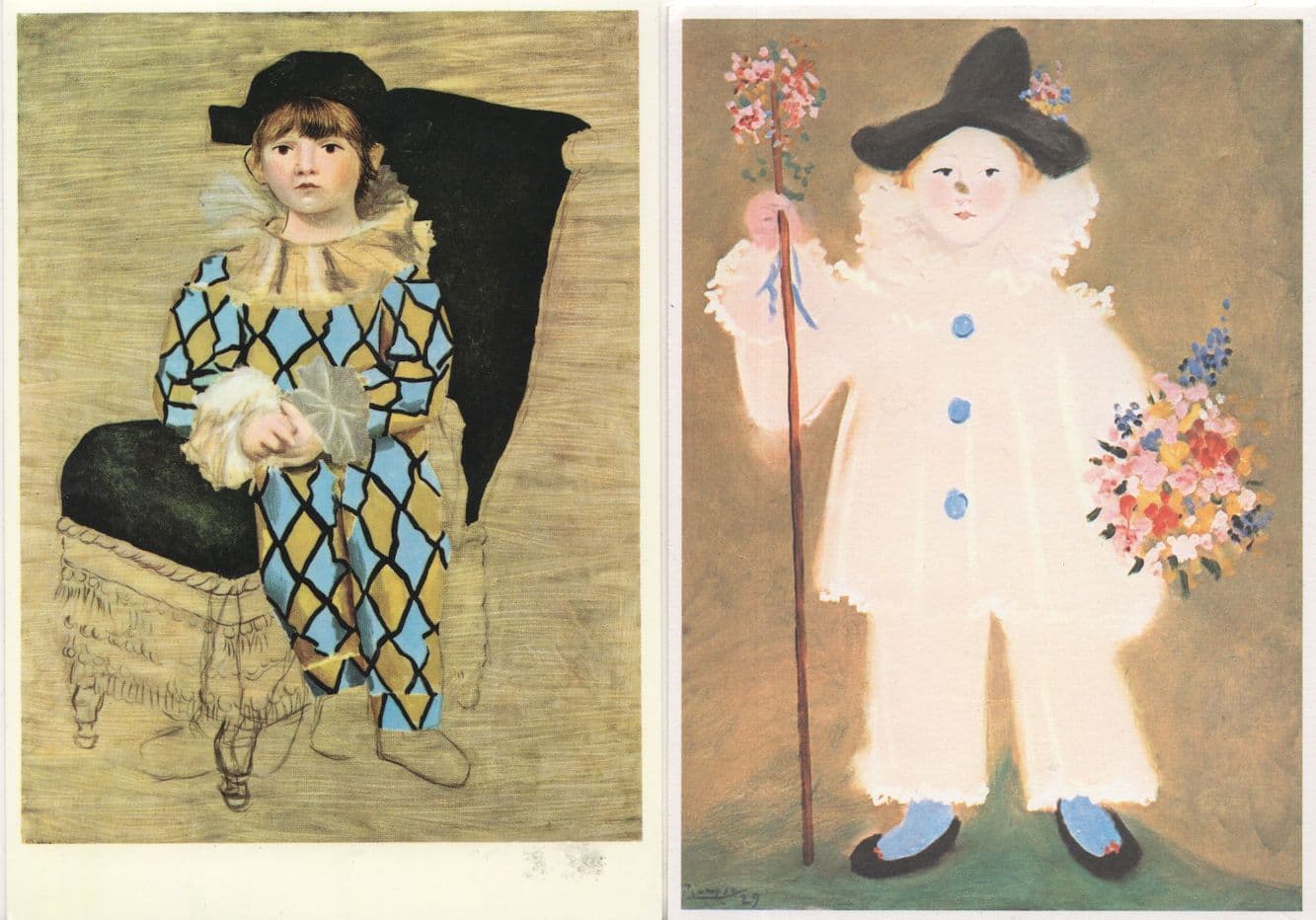 Pablo Picasso 2x Young Girl Clown Pierrot Painting Postcard s