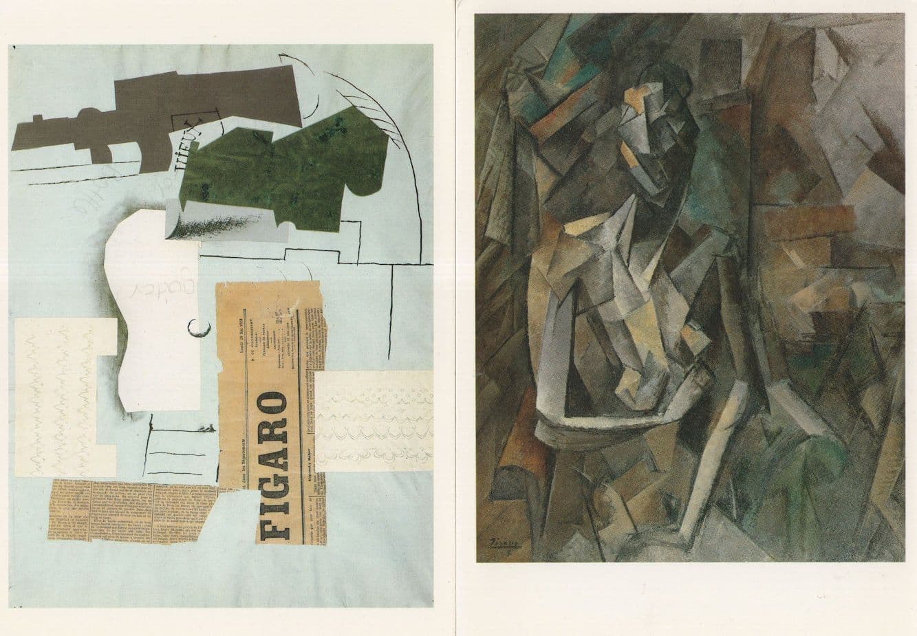 Pablo Picasso Seated Nude Glass Guitar & Newspaper 2x Painting Postcard s