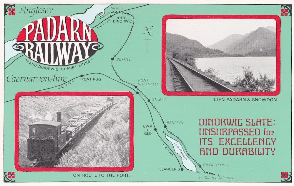 Padarn Railway Caernarvonshire Llyn Padarn Map Postcard