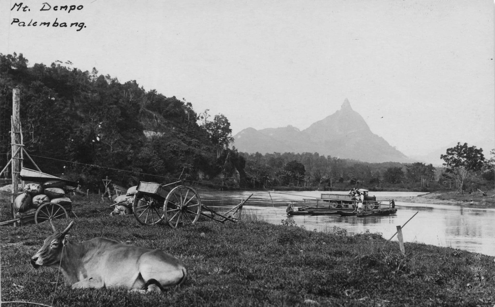 Palembang Mount Dempo Fishing Boat Volcano Indonesia Old Postcard