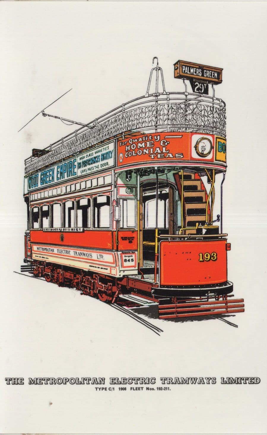 Palmers Green London Bus Wood Green Empire Theatre Advert Postcard
