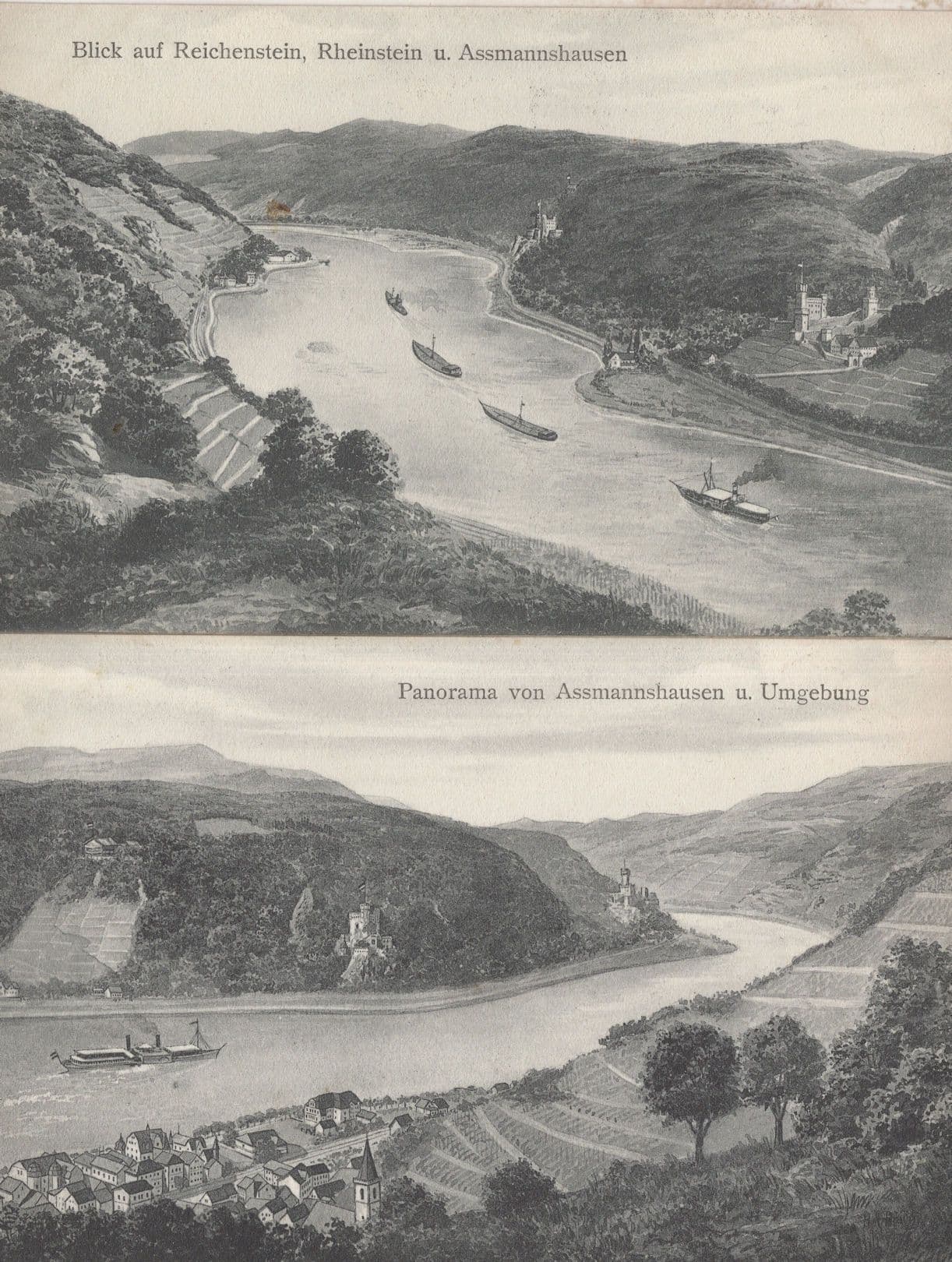 Panorama Von Assmannshausen Boats 2x German Postcard s