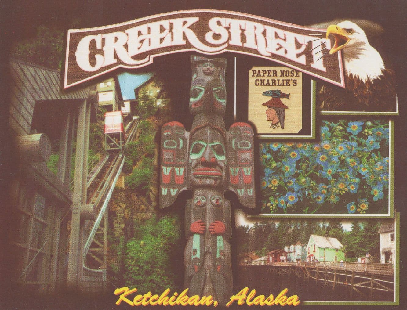 Paper Nose Charlies Greek Street Ketchikan Alaska Canada Postcard