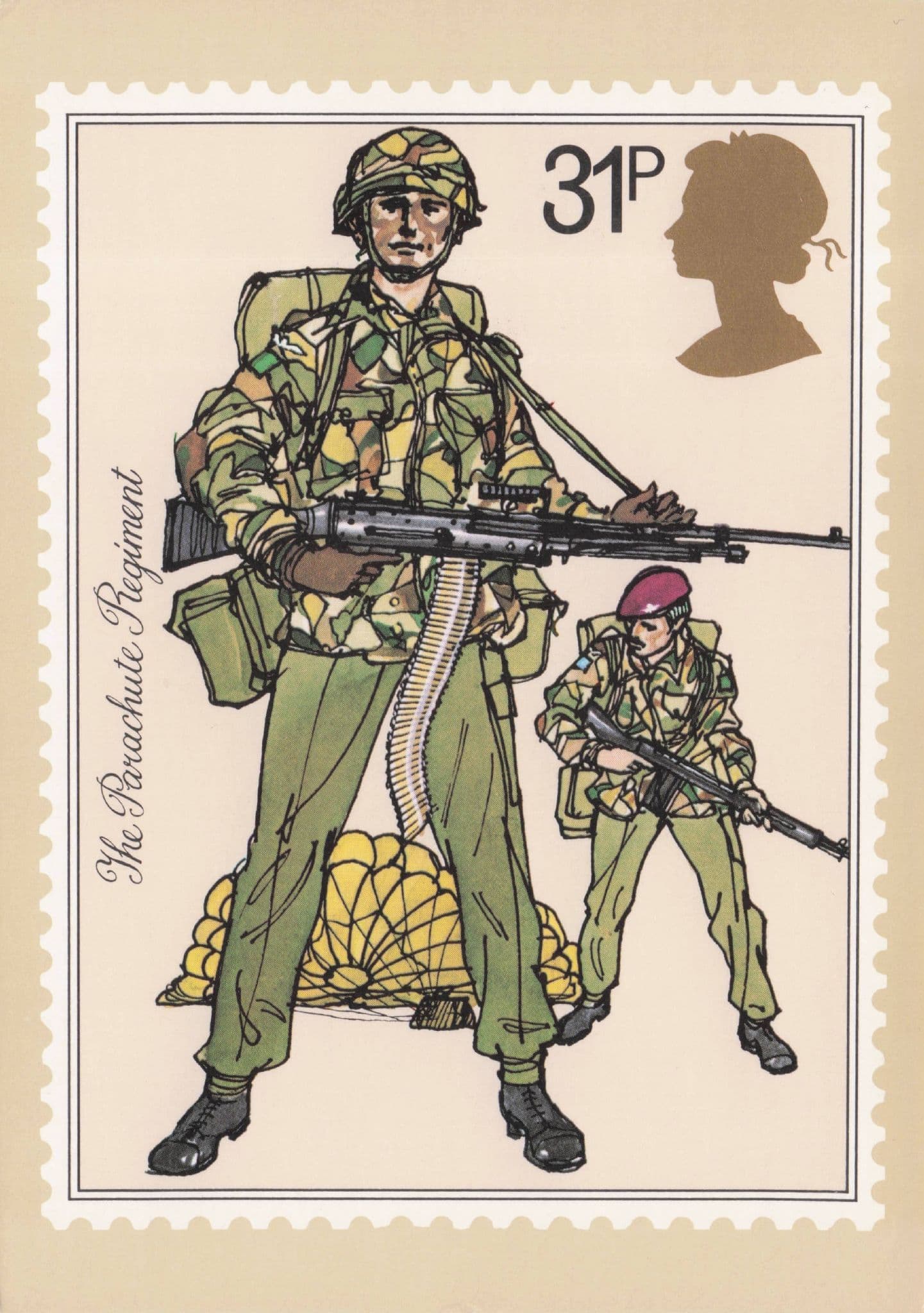 Parachute Regiment British Army Uniform Rifle Military Painting Postcard