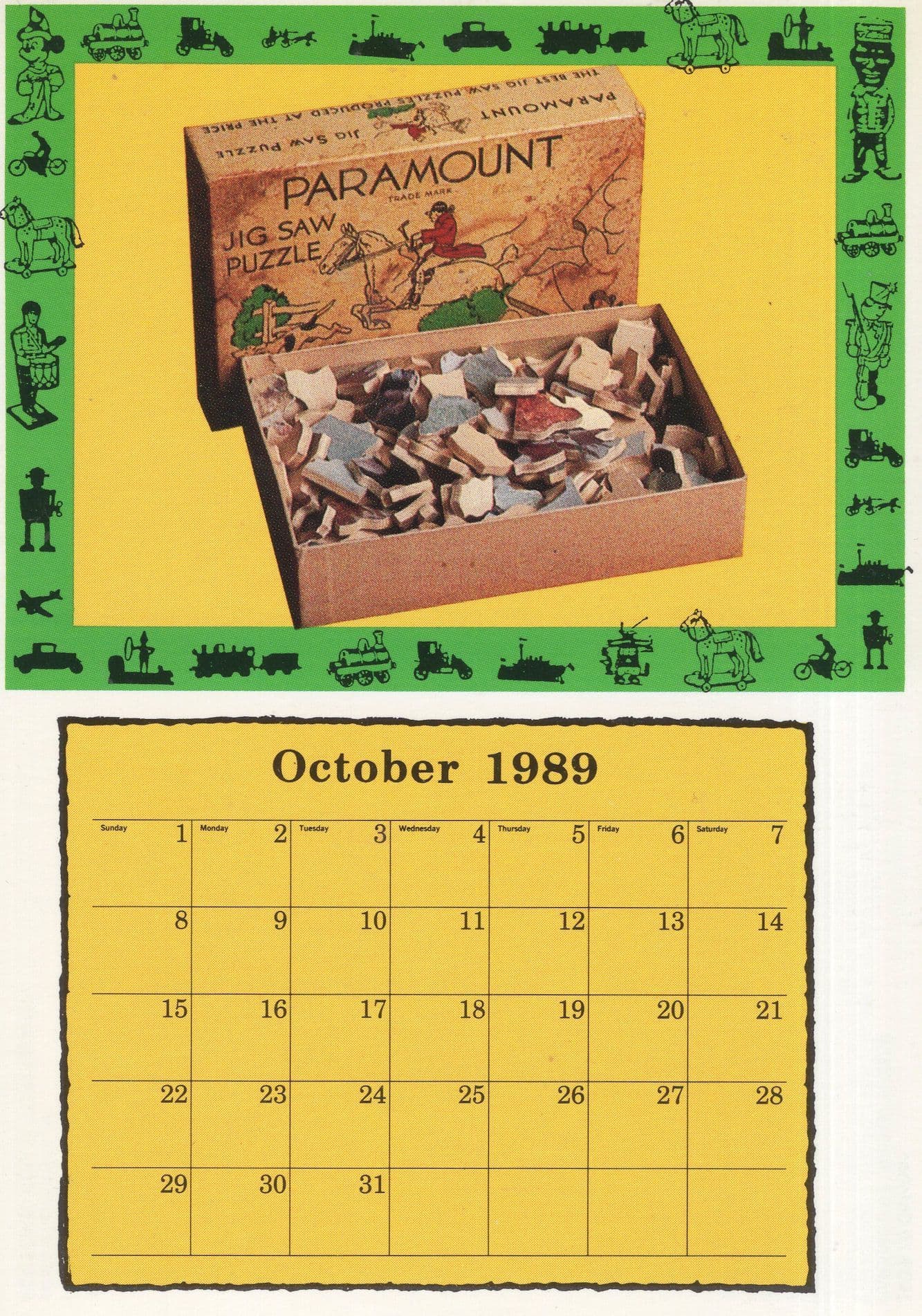 Paramount Antique Jigsaw Puzzle Old Box Calendar Postcard