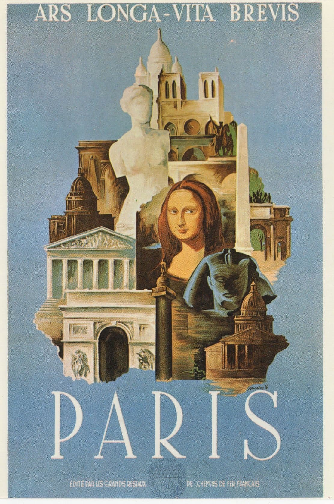 Paris Ars Longa Vita Brevis Mona Lisa Advertising Poster Postcard