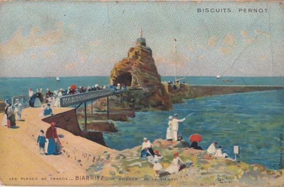 Paris French Biscuits Tin Biarritz Plage Pernot Antique Advertising Postcard