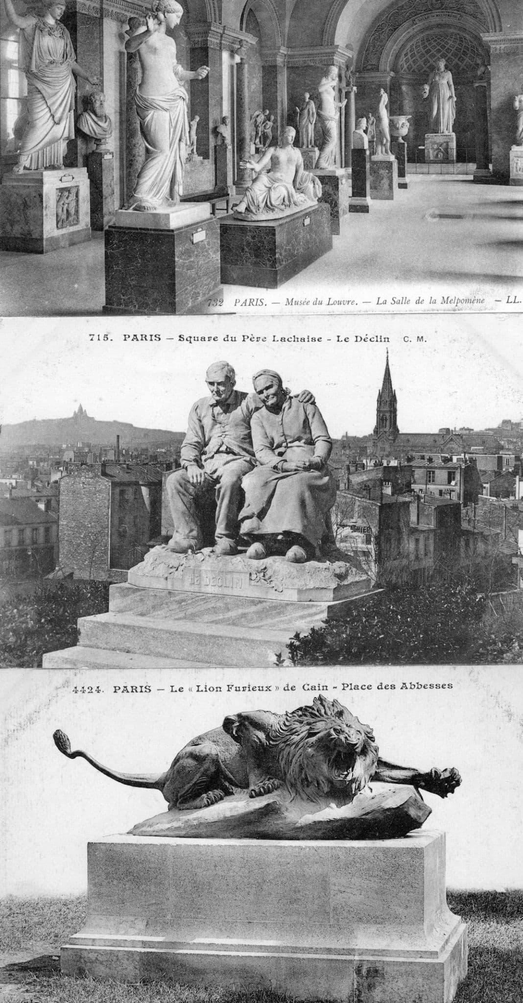 Paris Le Declin Musee De Louvre Lion Furieux 3x Old Sculpture Postcard s
