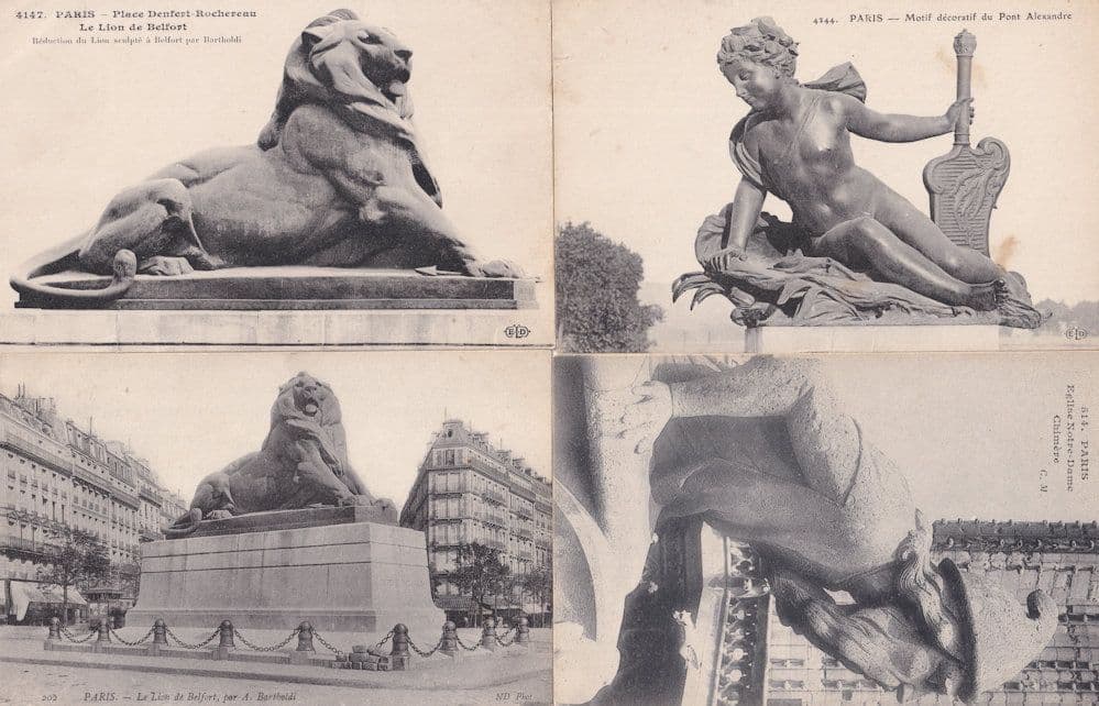 Paris Le Lion De Belfort Pont Alexandre Eglise Notre Dame Chimere 4x French Postcard s