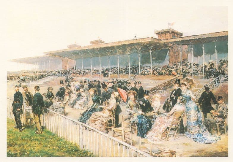 Paris Longchamp Victorian Horse Racing Painting Postcard