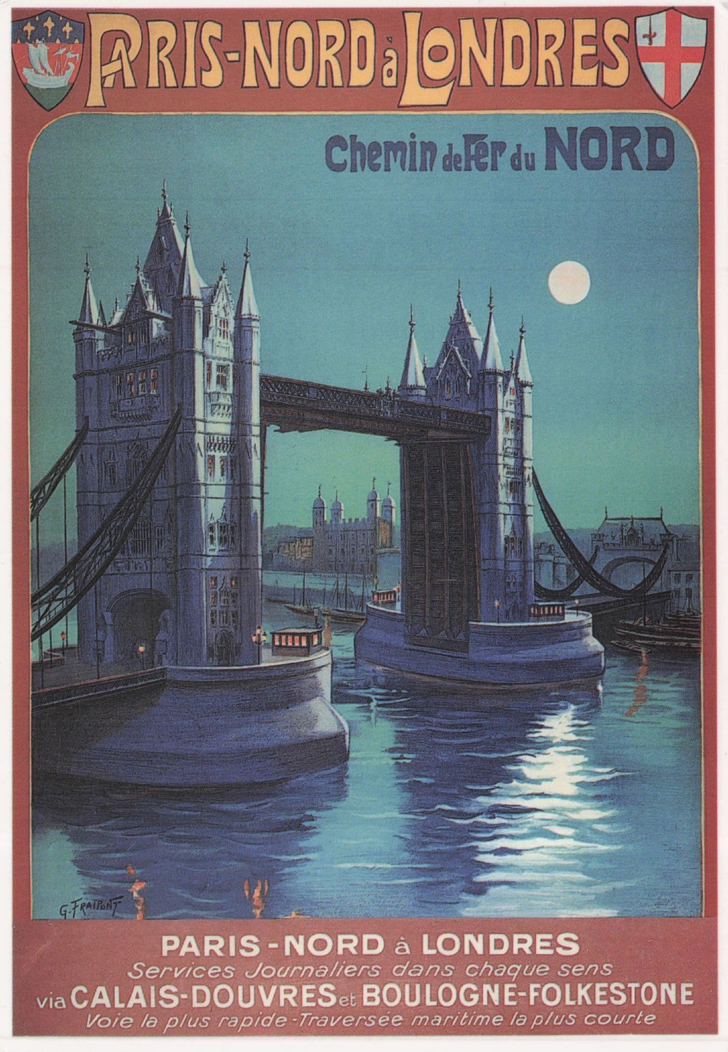 Paris Nord A Londres Old Poster London Tower Bridge Poster Postcard