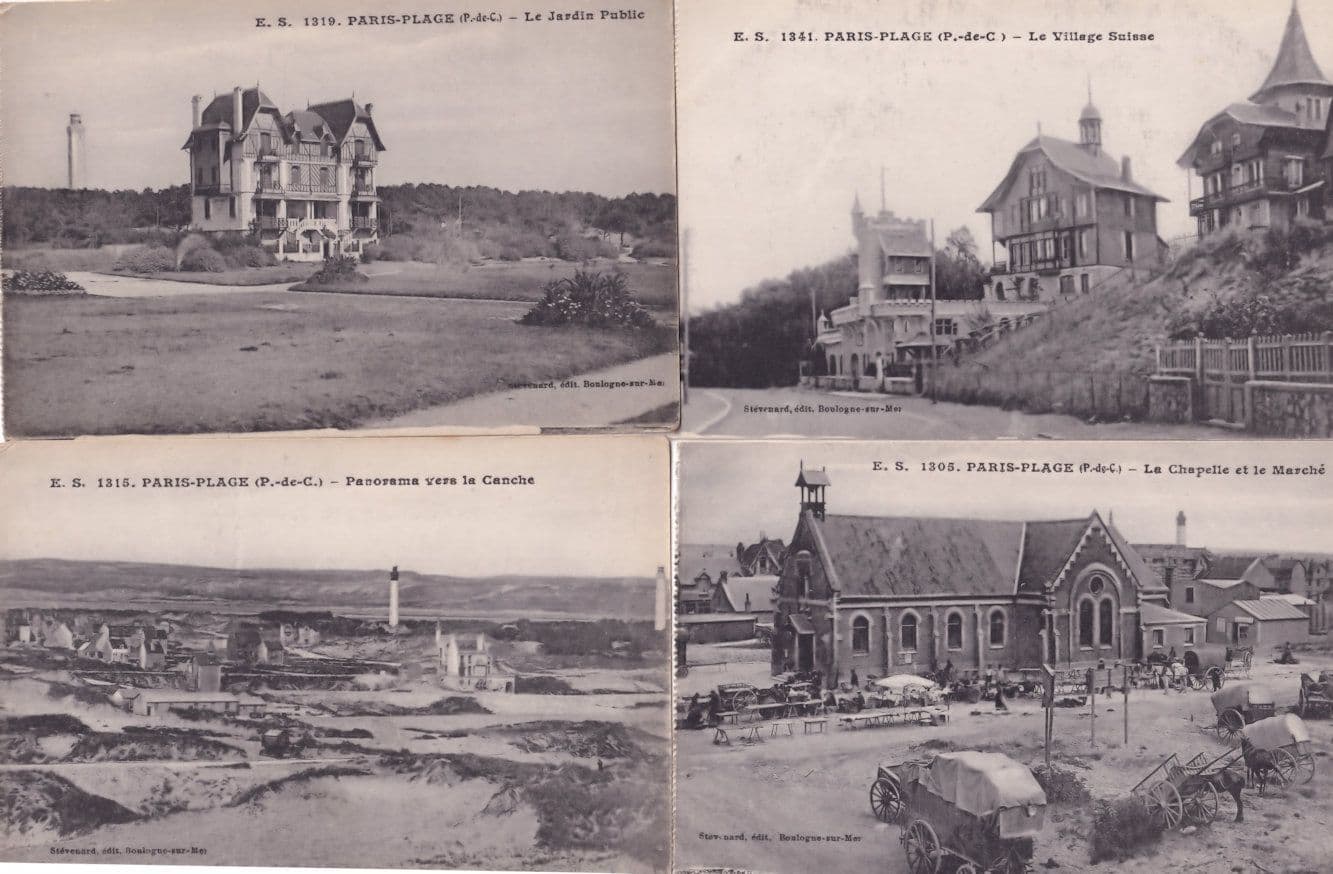 Paris Plage Suisse Village 4x Antique French Postcard s