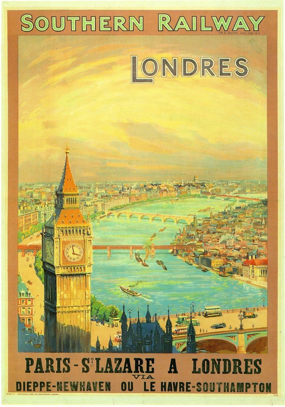 Paris To London Via Southampton Havre French Advertising Poster Postcard