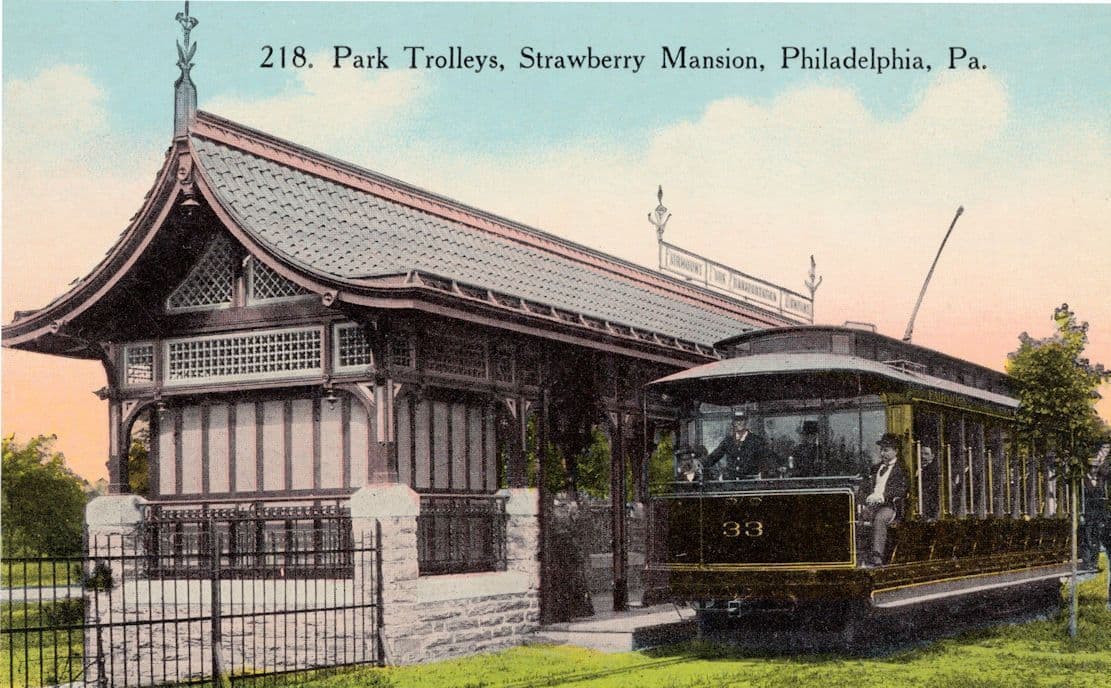 Park Trolleys Strawberry Mansion Philadelphia USA Old Rail Postcard