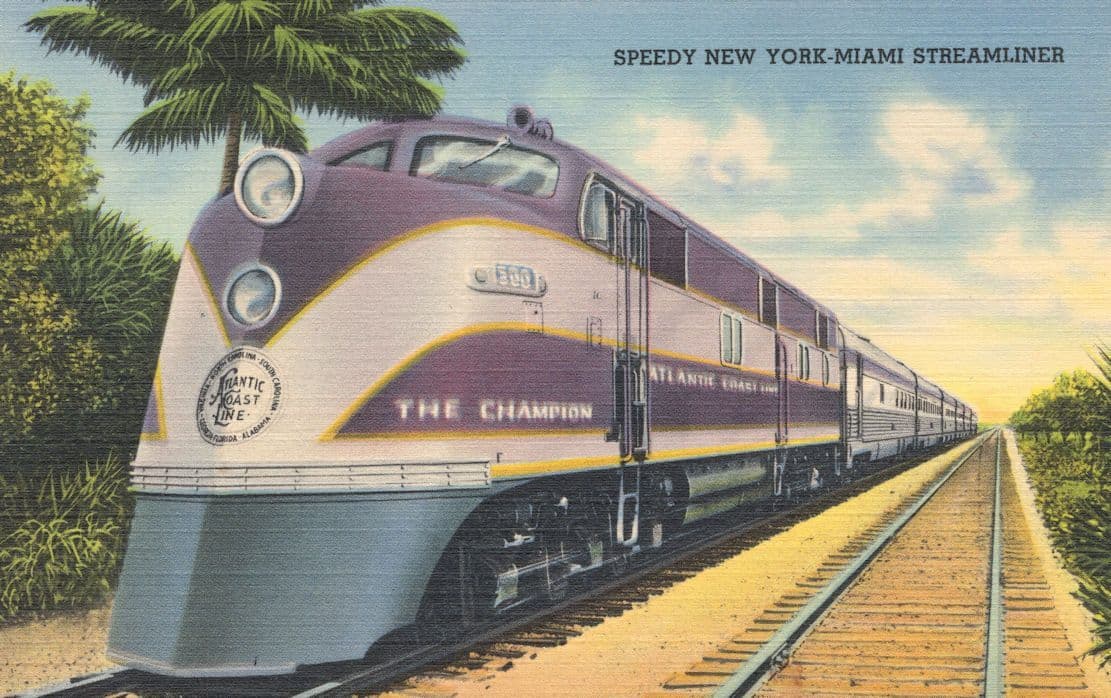 Passenger Train Speedy New York Miami Streamliner Linen USA Old Postcard