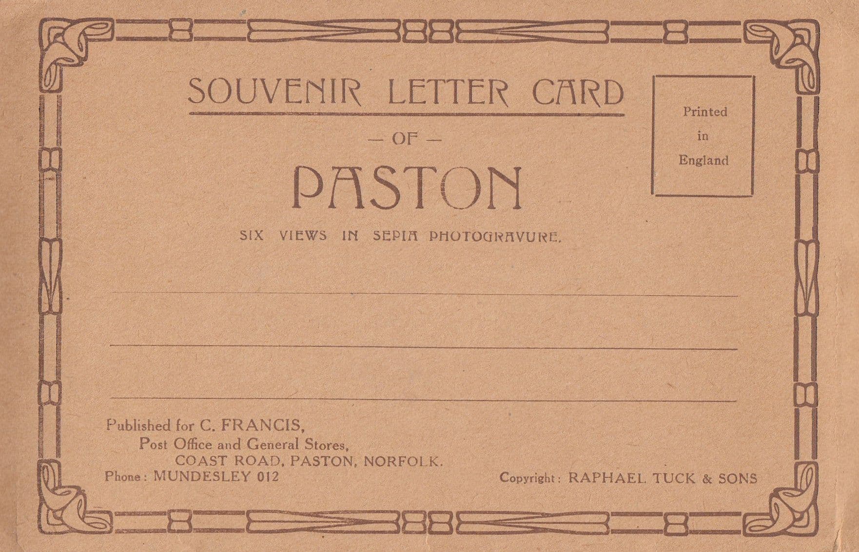 Paston Peterborough Village Souvenir Letter Card Postcard Folding Novelty