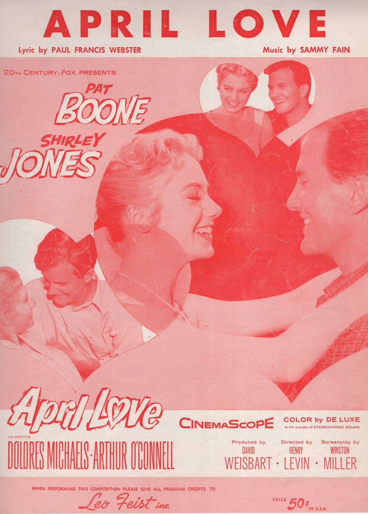 Pat Boone Shirley Jones April Love Rare Alt Cover XL Sheet Music