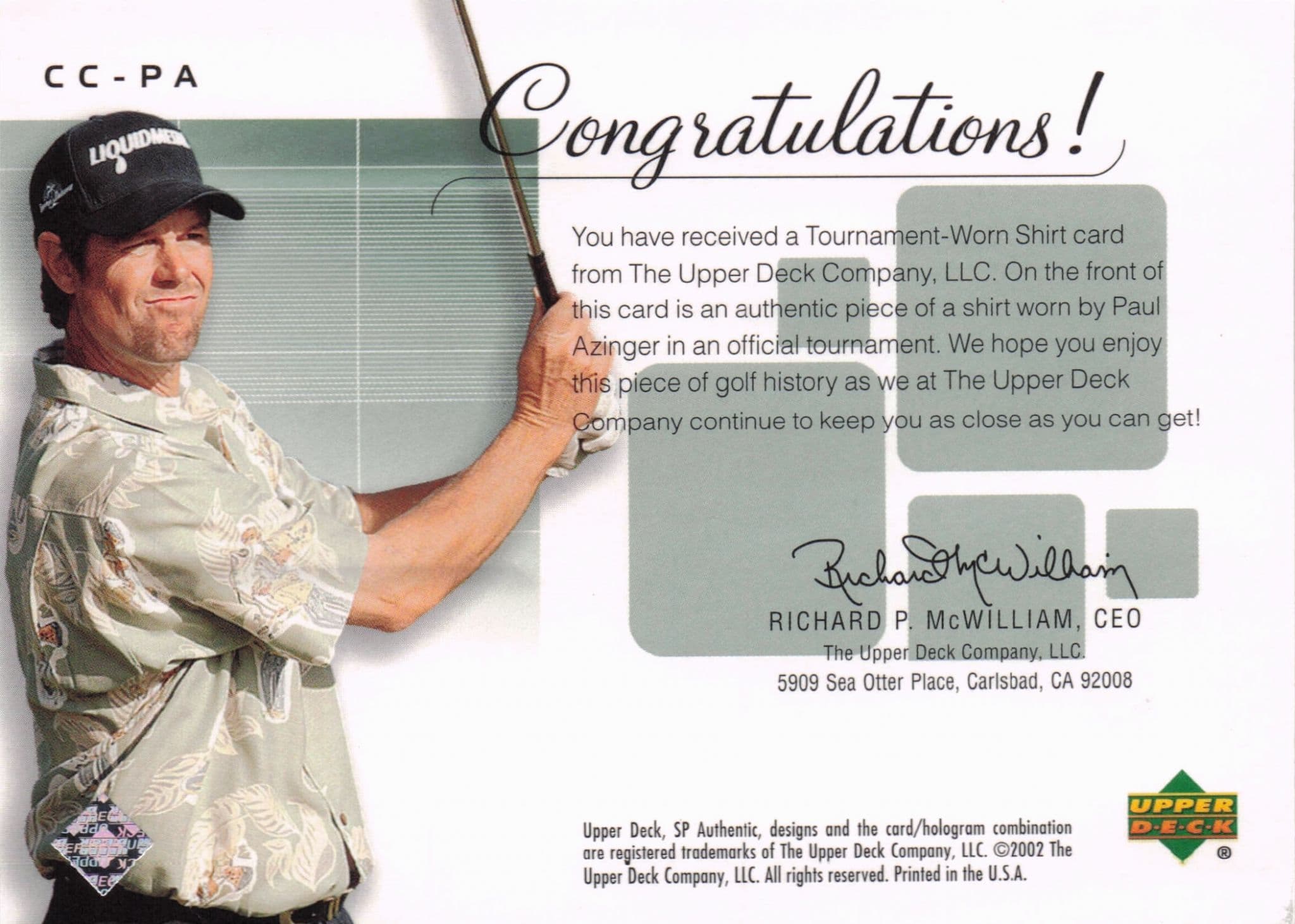 Paul Azinger Course Classics 2002 Authentic Worn PGA Tour Golf Shirt Card