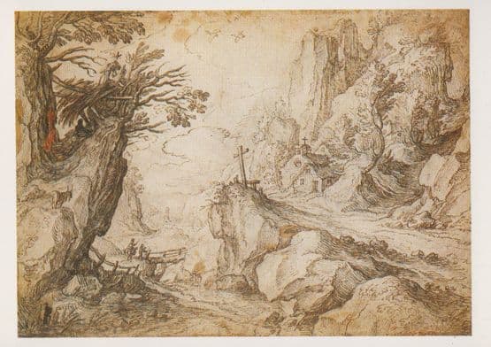 Paul Bril Mountainous River Landscape Hermit & Chapel Rare Painting Postcard