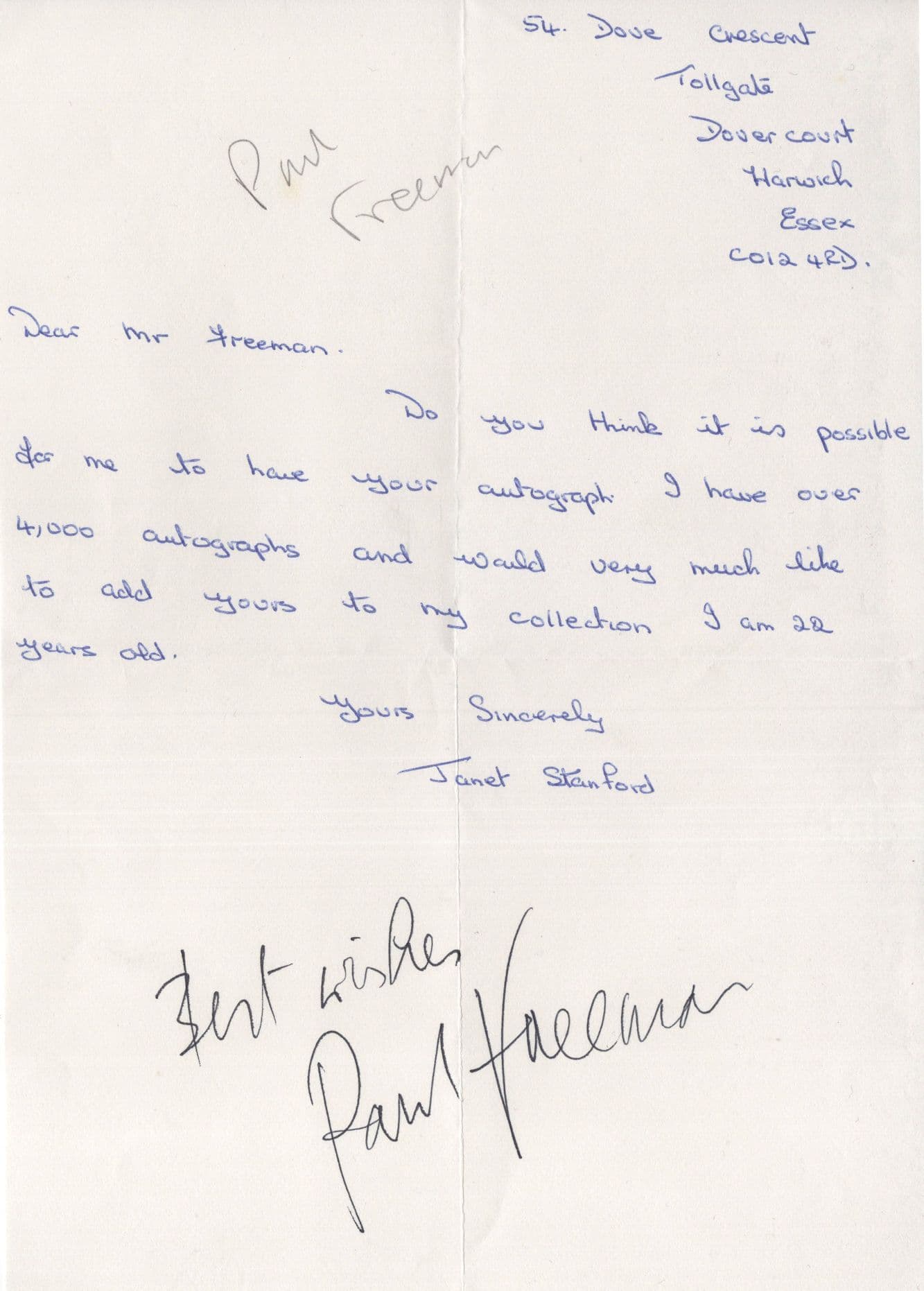 Paul Freeman Raiders Of The Lost Ark Hand Signed Letter