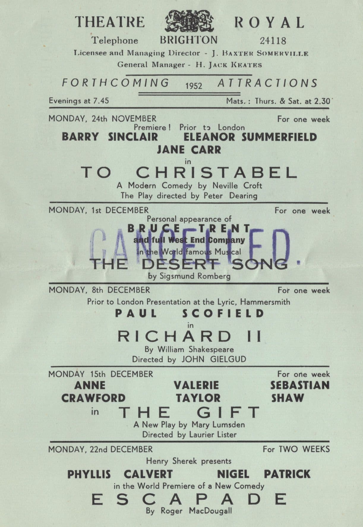 Paul Scofield Richard II Brighton Theatre Antique Flyer