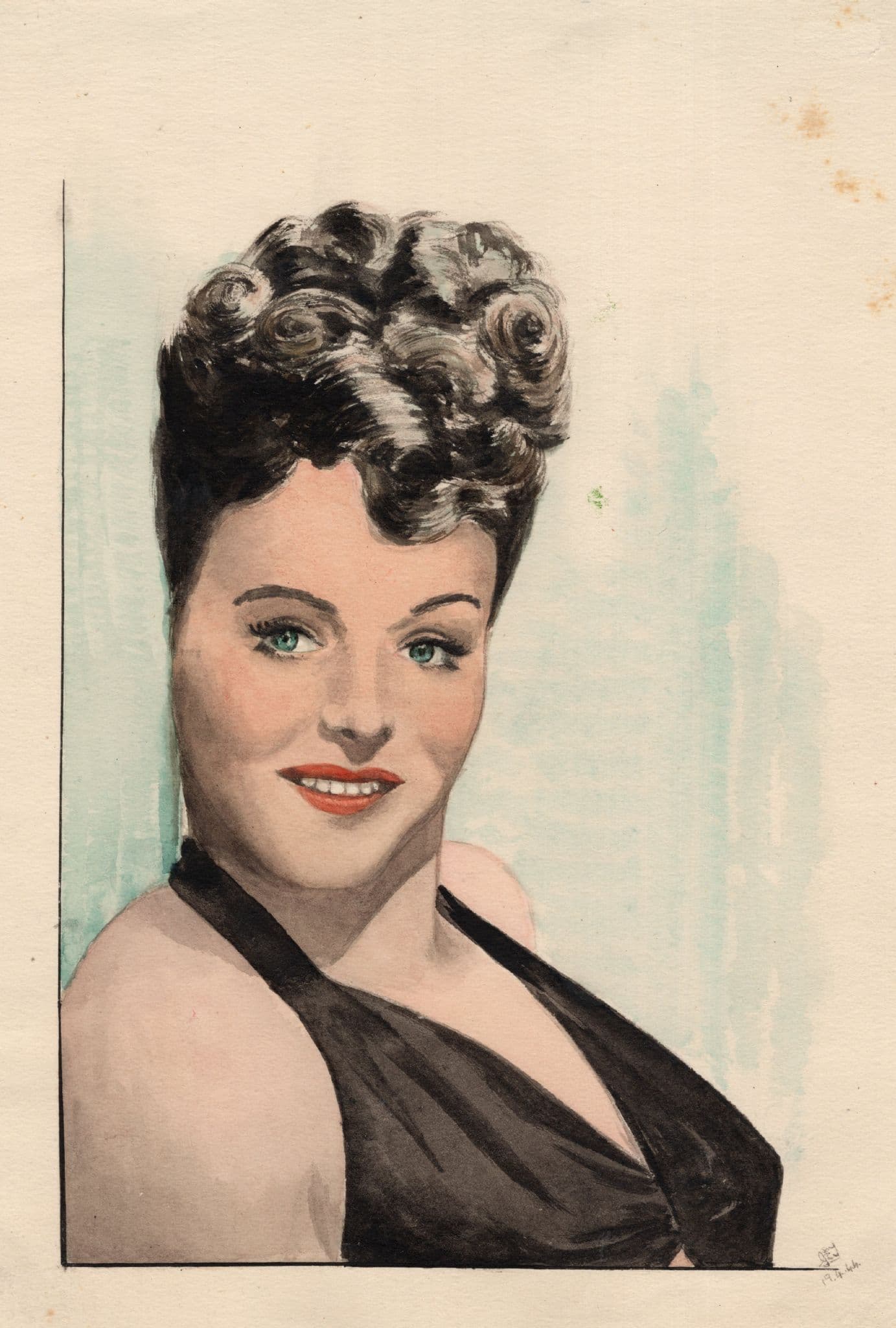 Paulette Goodard Hollywood Film Actress Vintage Rare Old Hand Art Drawing