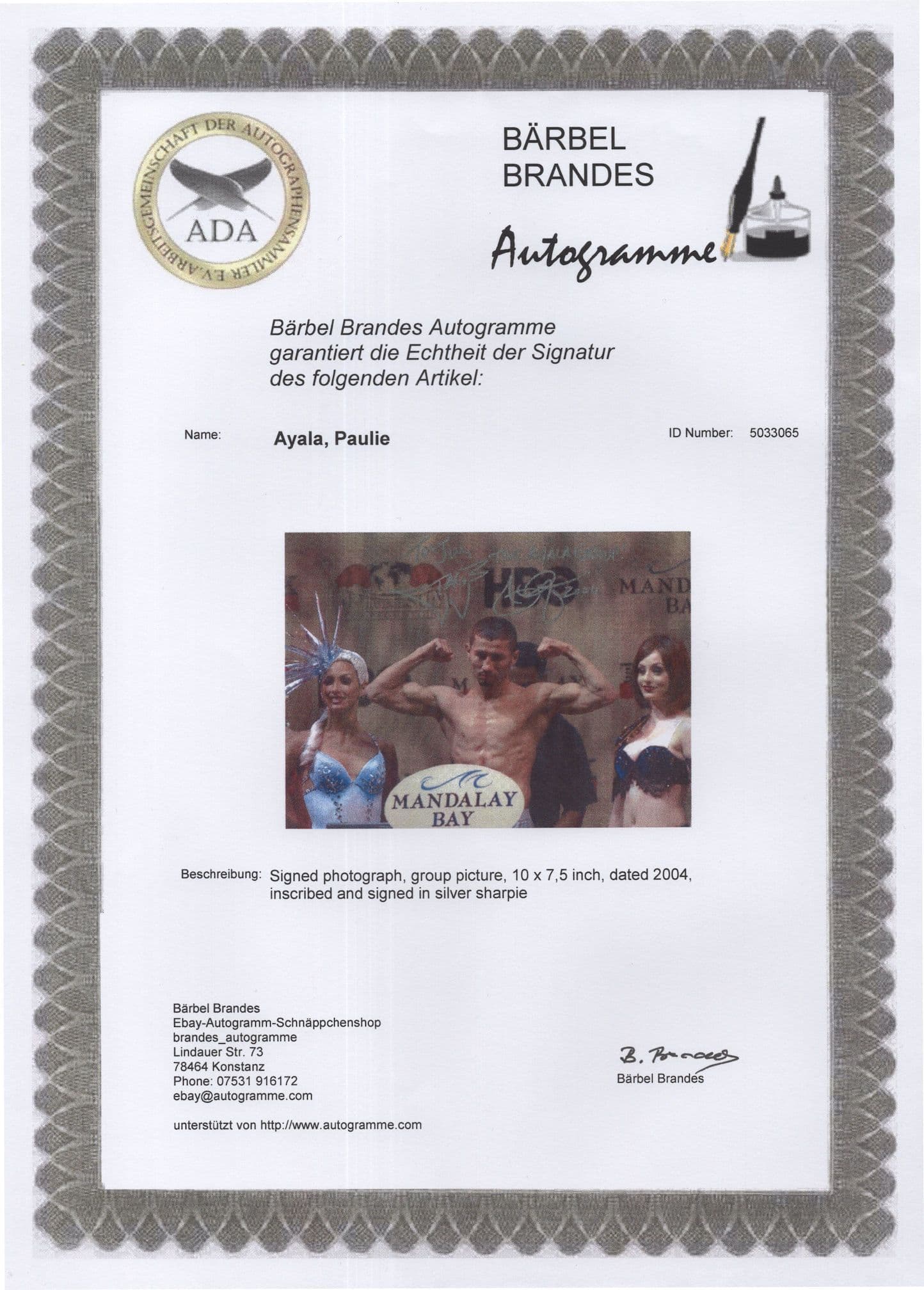 Paulie Ayala 8x10 Boxing Bantamweight Hand Signed Photo & COA