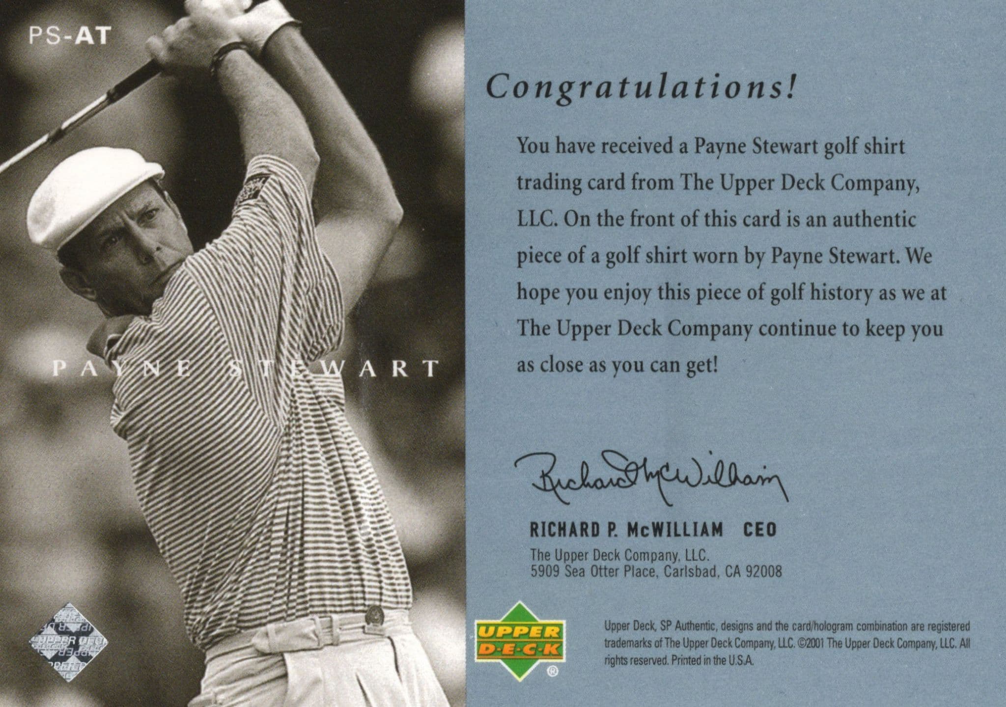 Payne Stewart 2001 Upper Deck Worn Shirt Golf Tour Rare Limited Threads Card