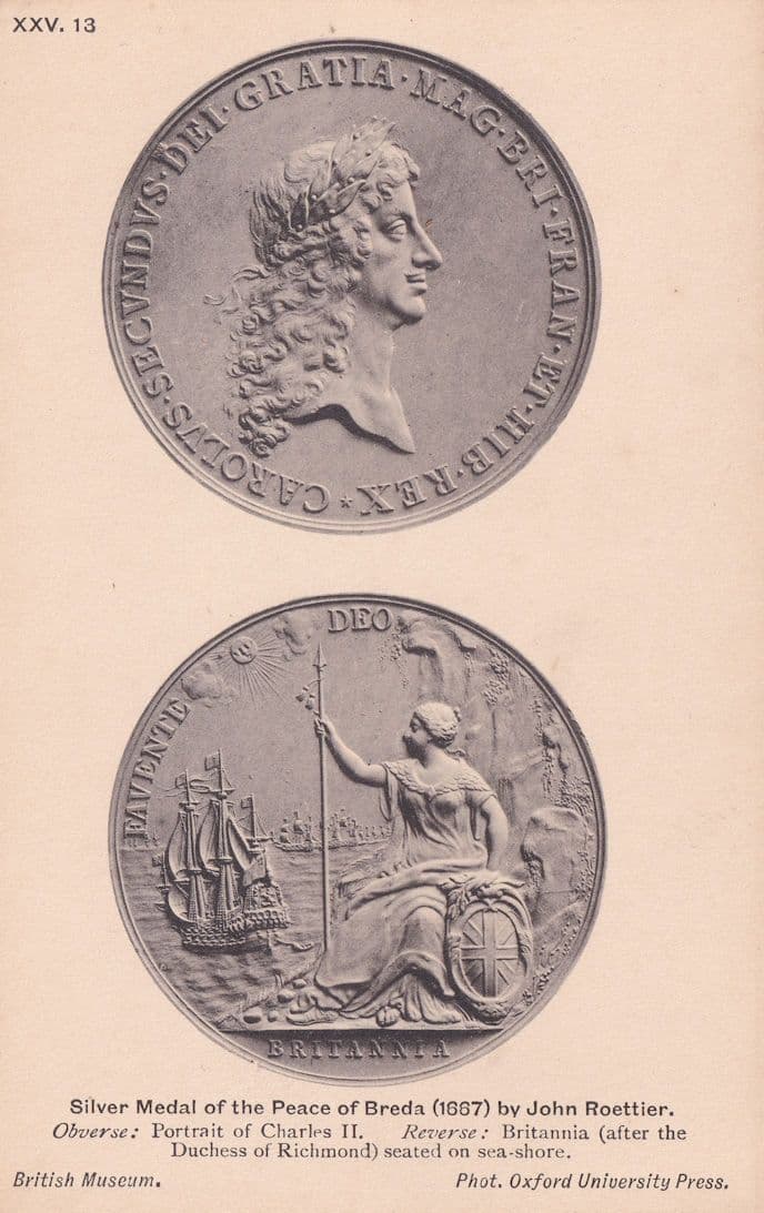 Peace Of Breda Medieval 1667 Medal Charles II Antique Postcard