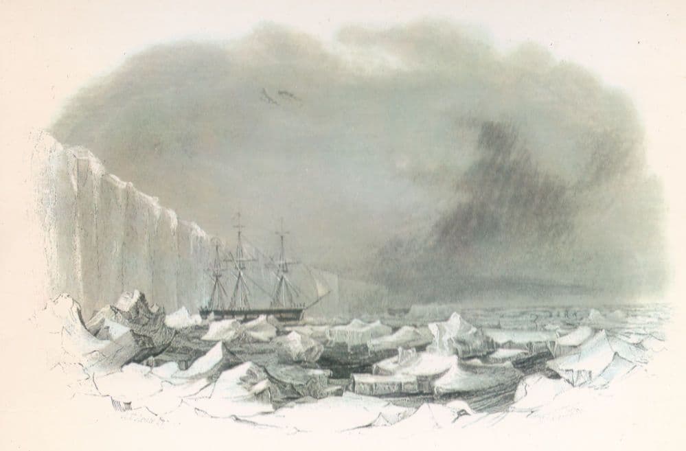 Peacock Ship Hits Iceberg Antarctica USA Disaster Painting Postcard