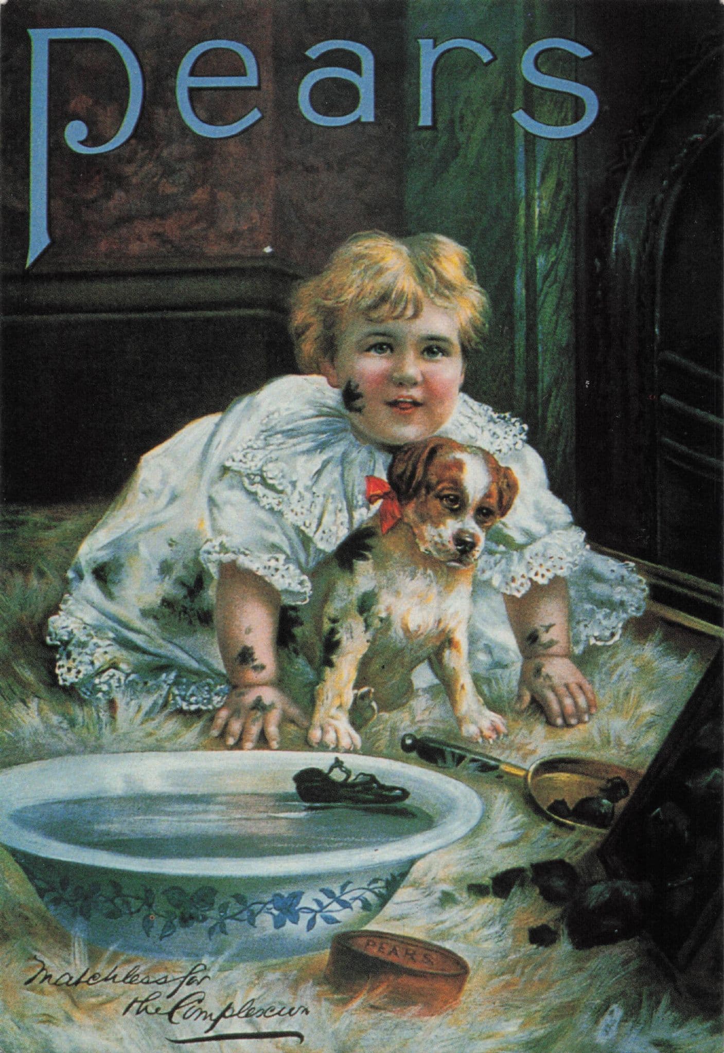 Pears Soap Child & Dog Antique Bathtub Poster Advertising Postcard
