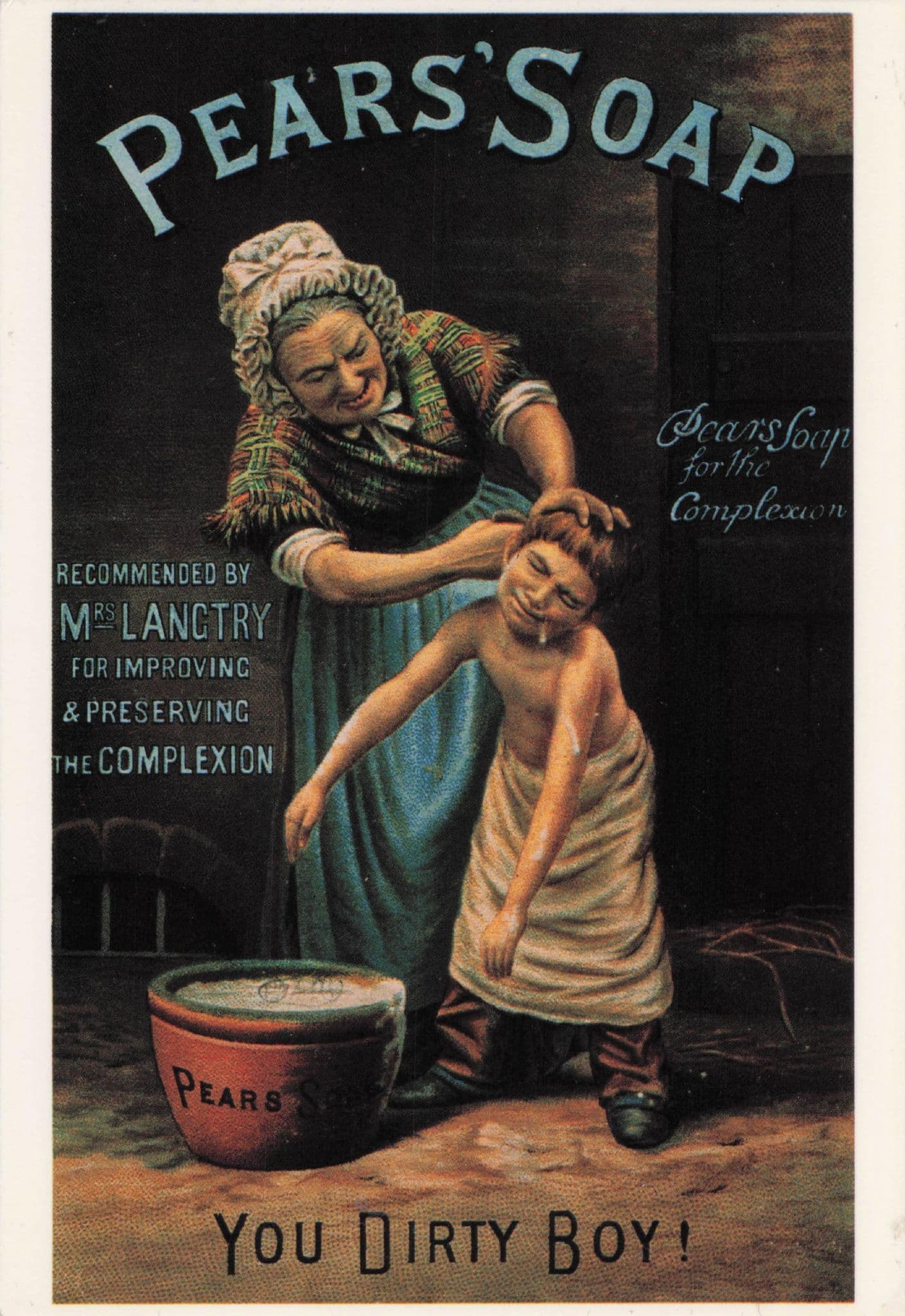 Pears Soap You Dirty Boy Washing Bath Poster Advertising Postcard